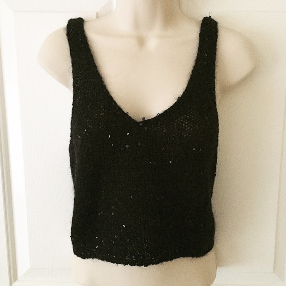 UO Sequin Sweater Crop Top - Black